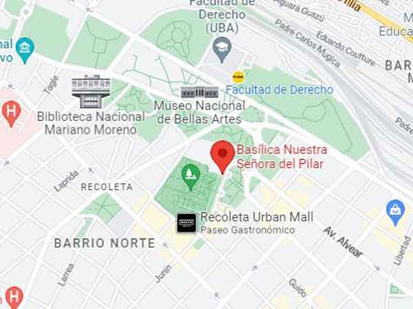 Mapa ubicación de la Basílica Nuestra Señora del Pilar en Recoleta Ciudad de Buenos Aires