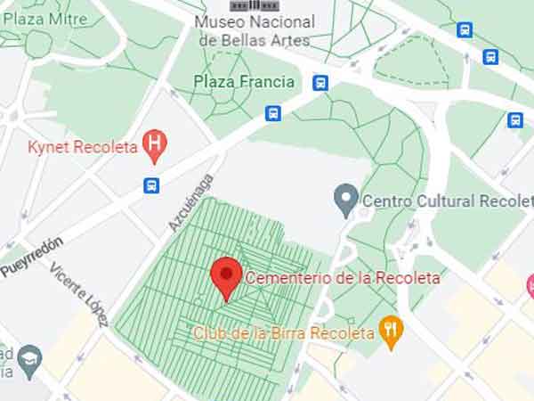 Mapa ubicación del Cementerio de la Recoleta Ciudad de Buenos Aires