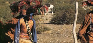 Patagonia aborigine group interpreting Loncomeo dance