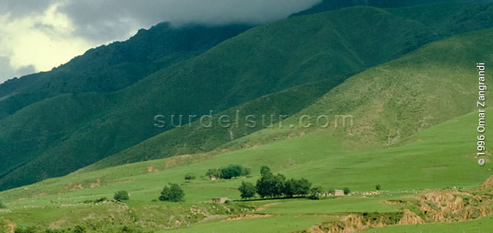 Vista de los cordones serranos con su verde característico en Tucumán