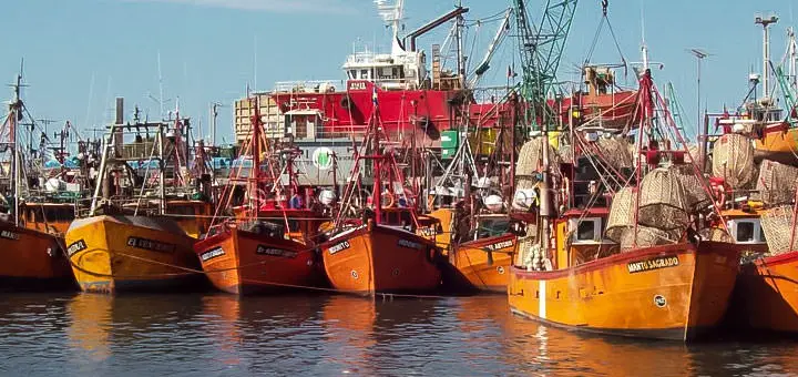 Port of Mar del Plata. Orange vessels