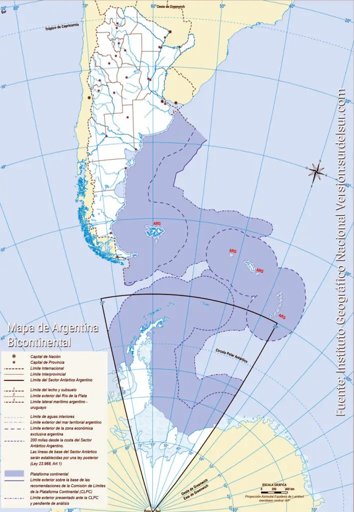 Argentina political and physical bicontinental blank map