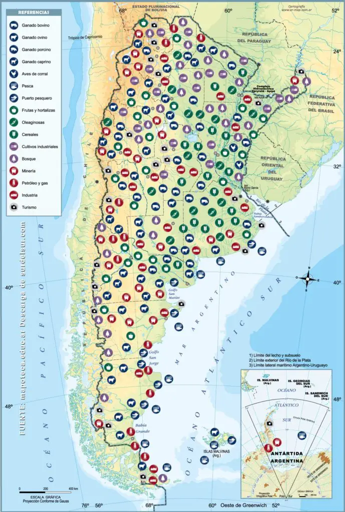 Economic activities map of Argentina