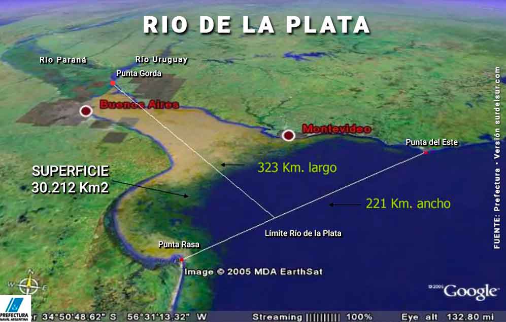 Rio de la Plata width, length and surface Map