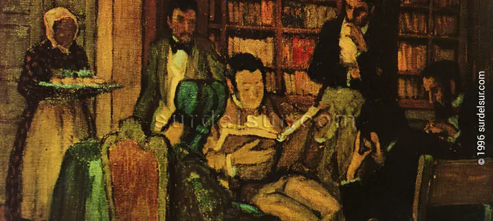 Historia de la literatura argentina: El Salón de Marcos Sastre. Óleo de Alberto M. Rossi. Detalle Colección Miguel Ángel Moretón