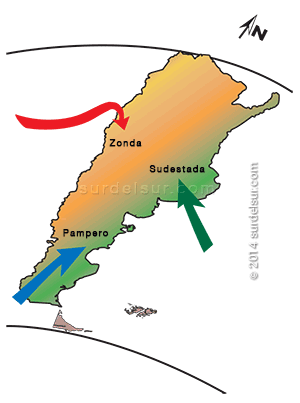 Mapa de Vientos locales de Argentina