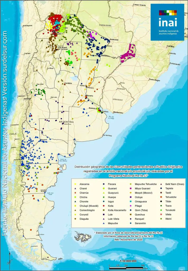 Mapa de comunidades indígenas de Argentina