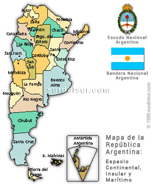 Mapa de las Provincias de Argentina con bandera y escudo