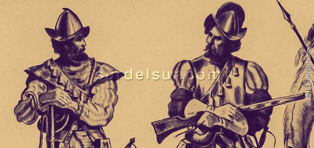 Soldados de la conquista siglo XVI [Dibujo] Marenco, Eleodoro Ergasto. (Pintor costumbrista, argentino). (1914-1996). 
