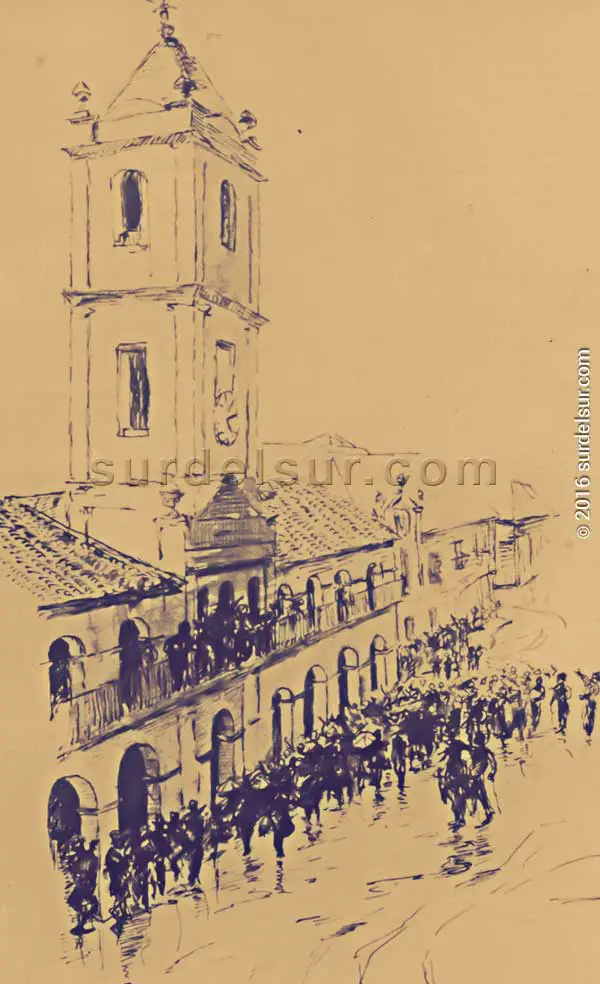 Cabildo del 25 de mayo de 1810 y la gente en la Plaza de la Victoria