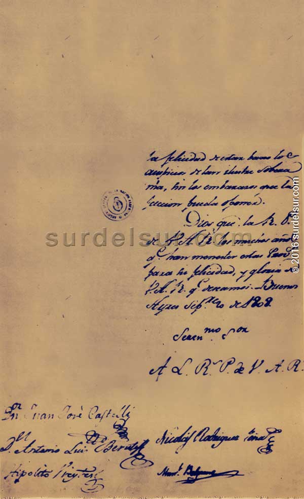 Carta a Carlota con las firmas de Castelli y Belgrano entre otros