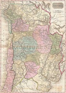Mapa de Argentina Chile, Bolivia y Paraguay y partes adyacentes de Brasil y Perú 1818. Autor: John Pinkerton  (1758–1826)