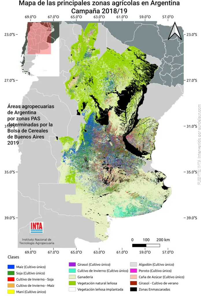 Mapa de las áreas agropecuarias de Argentina 2018/2019. Basadas en las zonas del Panorama Agrícola Semanal (PAS) de la Bolsa de Cereales de Buenos Aires (2019),