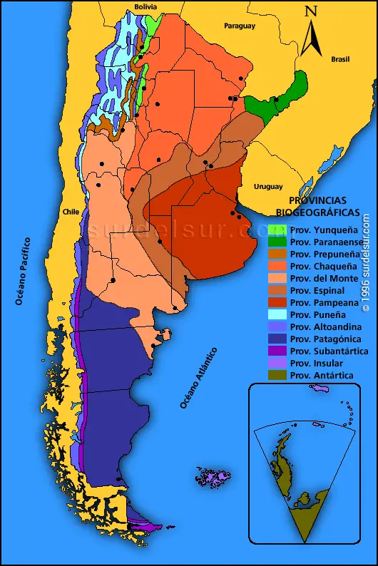 Argentina mapa de las provincias biogeográficas con 13 provincias biogeográficas, que forman parte de los 5 Dominios Biogeográficos que componen nuestro país. 