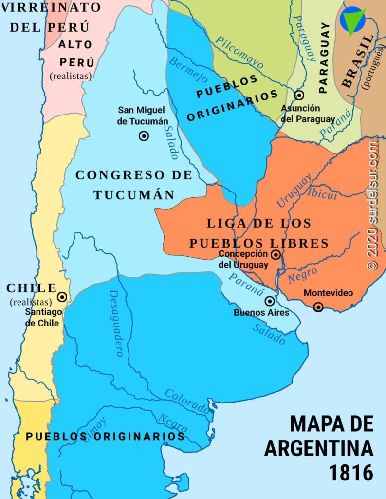 Mapa de Argentina de la época de la Independencia