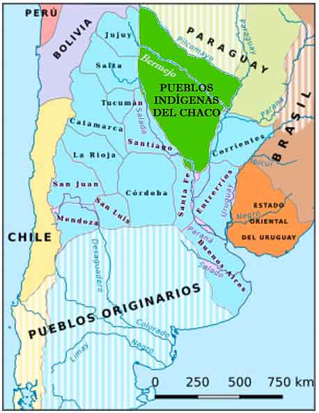 Mapa de Argentina con 14 provincias y territorios indígenas en el s.XIX