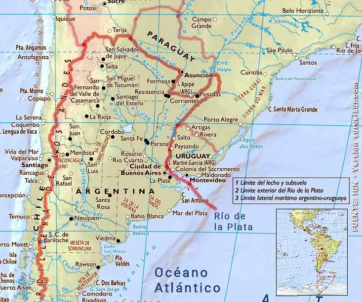 Mapa ubicación del Río de la Plata en América del Sur