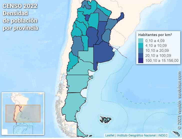 Mapa de las provincias de Argentina por densidad de población
