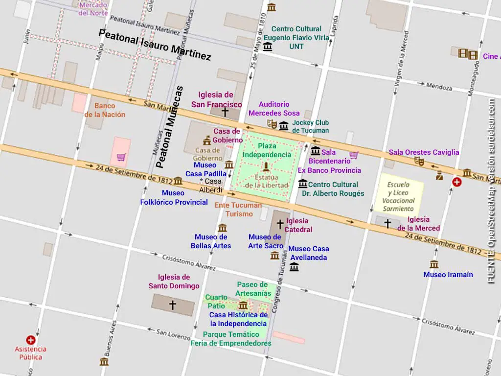 Mapa del casco histórico de San Miguel de Tucumán. Fuente: OpenstreetMap