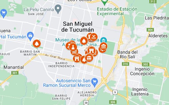 Mapa de los atractivos del Circuito ciudad histórica