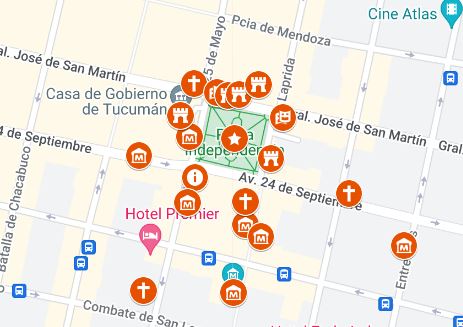 Mapa Paseo de la Independencia en San Miguel de Tucumán